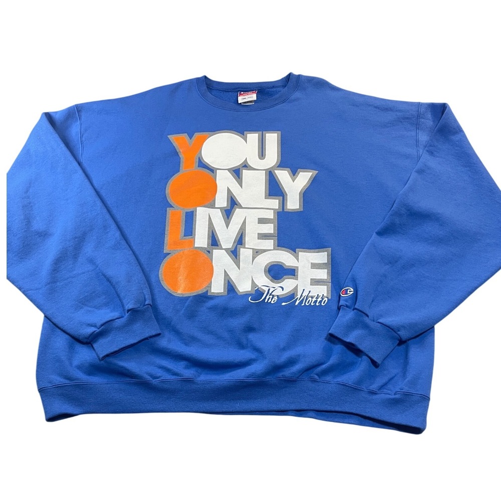 Champion You Only Live Once YOLO Graphic Sweatshirt Royal Blue XXL